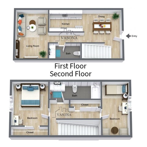 A diagram shows the layout of the first and second floors of a Vasona apartment.